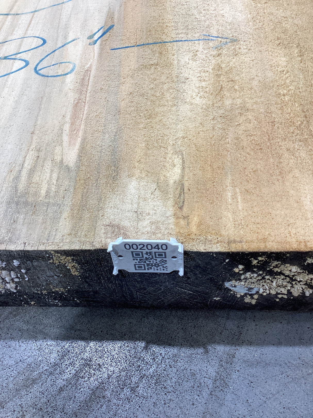 QR label attached to the edge of a Silver Maple slab.