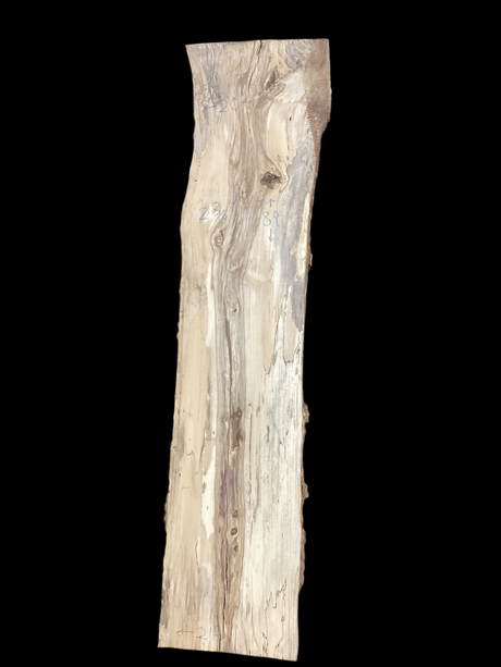 A vertical image of a spalted hackberry wood piece with a distinctive natural pattern.