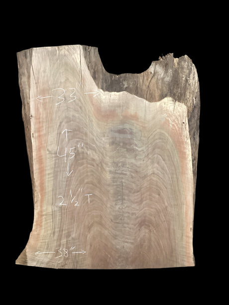 Walnut wood slab with on a black background.