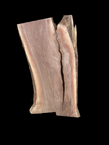 Large walnut wood slab with a black background.