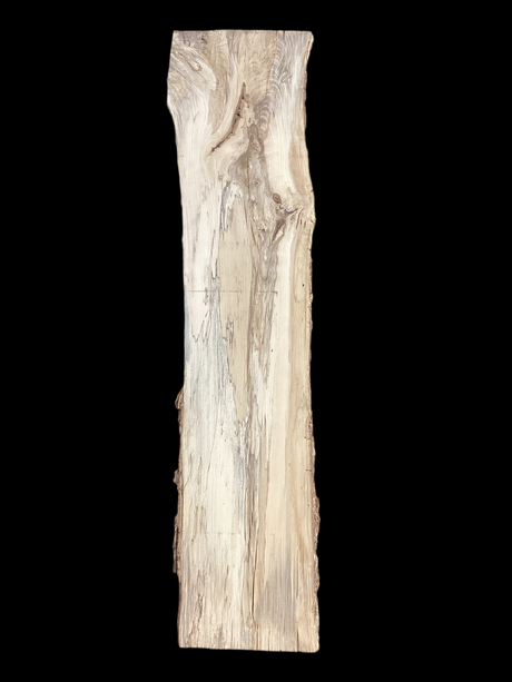 A vertical image of a spalted hackberry wood piece with a distinctive natural pattern.
