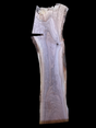A walnut wood slab with a natural brown finish on a back background.