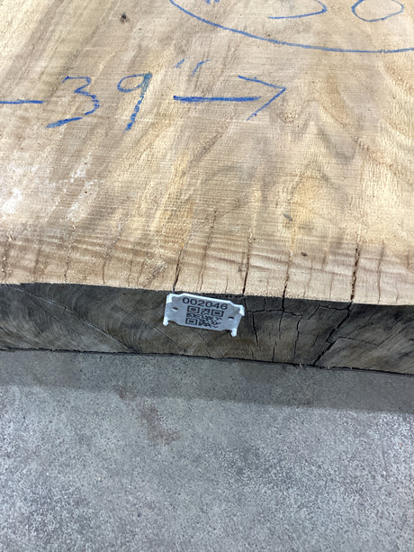 QR label attached to the edge of the Red Oak slab.