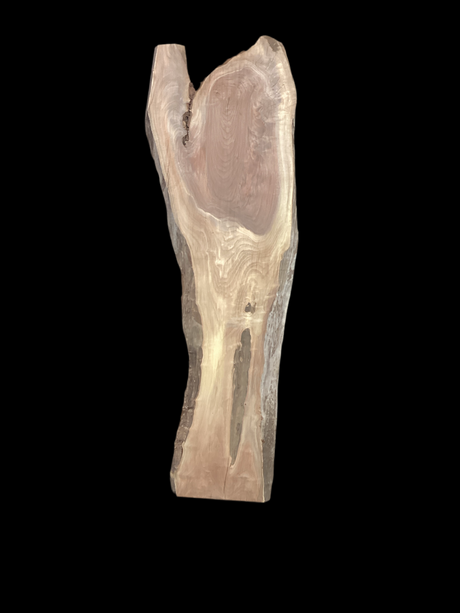 A short walnut slab with a black background. 