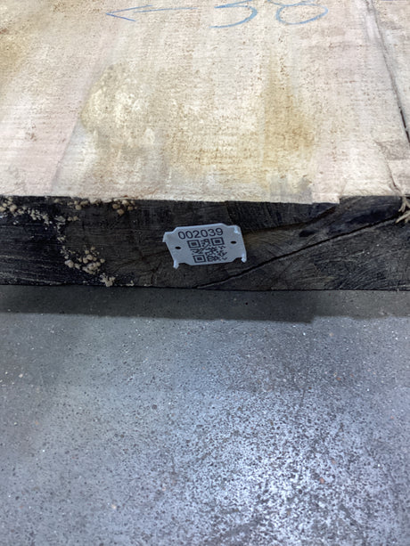 QR label attached to the edge of a Silver Maple slab.
