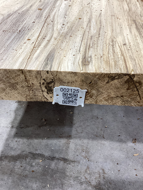 QR label on the edge of a Hackberry slab.